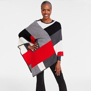 Charter Club Colorblock 100% Cashmere Poncho